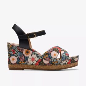 Damen-Keilabsatzschuhe „Chicly Floral“ mit schwarzem Print