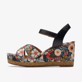 Damen-Keilabsatzschuhe „Chicly Floral“ mit schwarzem Print