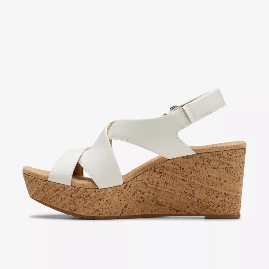 Damen-Keilabsatzschuhe „Rose“ aus weißem Leder Damen-Keilabsatzschuhe „Rose“ aus weißem Leder