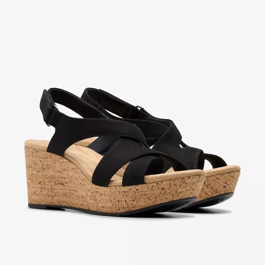Damen-Keilabsatzschuhe „Rose Style“ aus schwarzem Nubukleder Damen-Keilabsatzschuhe „Rose Style“ aus schwarzem Nubukleder