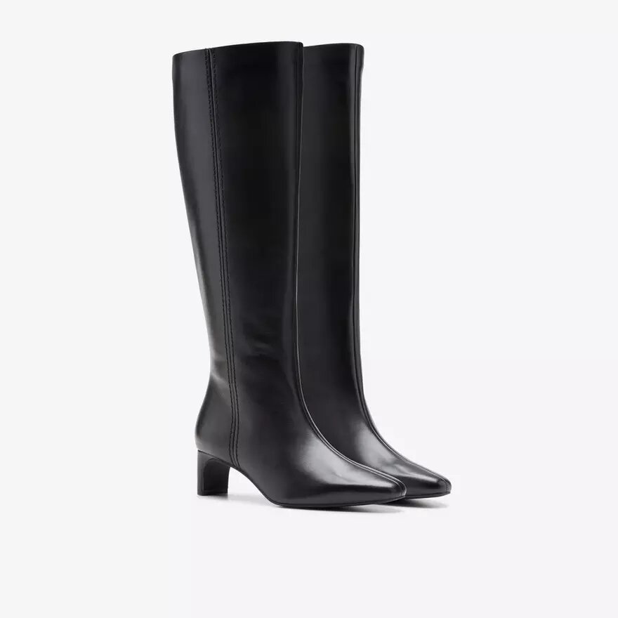 Damen-Kniehohe Stiefel „Edina Tall“ aus schwarzem Leder, US Damen-Kniehohe Stiefel „Edina Tall“ aus schwarzem Leder, US