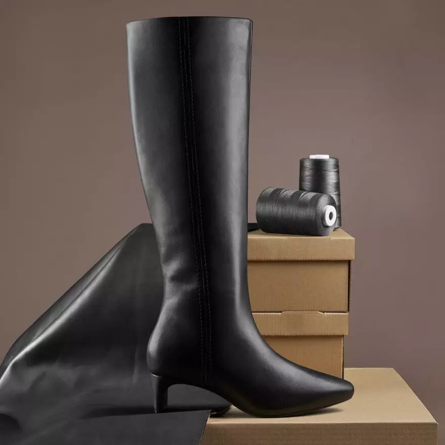 Damen-Kniehohe Stiefel „Edina Tall“ aus schwarzem Leder, US Damen-Kniehohe Stiefel „Edina Tall“ aus schwarzem Leder, US