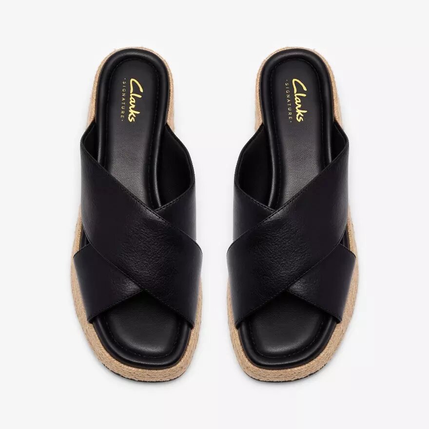 Damen-Pantoletten „Tessiah“ 2 – Schwarze Leder-Keilabsätze Damen-Pantoletten „Tessiah“ 2 – Schwarze Leder-Keilabsätze