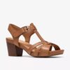 Damen-Sandalen „Kymber Glow“ aus hellbraunem Leder mit Absatz
