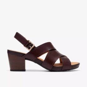 Damen-Sandalen „Kymber Shine“ aus dunkelbraunem Leder mit Absatz