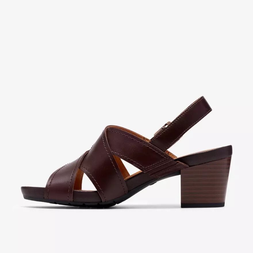 Damen-Sandalen „Kymber Shine“ aus dunkelbraunem Leder mit Absatz Damen-Sandalen „Kymber Shine“ aus dunkelbraunem Leder mit Absatz