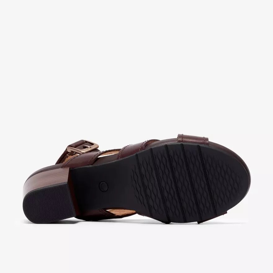 Damen-Sandalen „Kymber Shine“ aus dunkelbraunem Leder mit Absatz Damen-Sandalen „Kymber Shine“ aus dunkelbraunem Leder mit Absatz