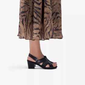 Damen-Sandalen „Kymber Shine“ aus schwarzem Leder mit Absatz