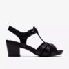Damen-Sandalen mit Absatz aus schwarzem Leder