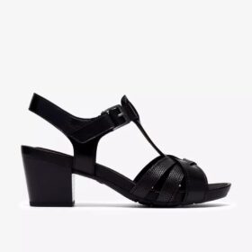 Damen-Sandalen mit Absatz aus schwarzem Leder
