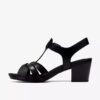 Damen-Sandalen mit Absatz aus schwarzem Leder