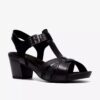 Damen-Sandalen mit Absatz aus schwarzem Leder