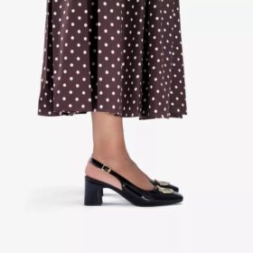 Damen-Schuhe „Fernie Sling“ aus schwarzem Lackleder