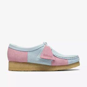 Damen-Wallabee in Hellblau-Rosa-Streifen
