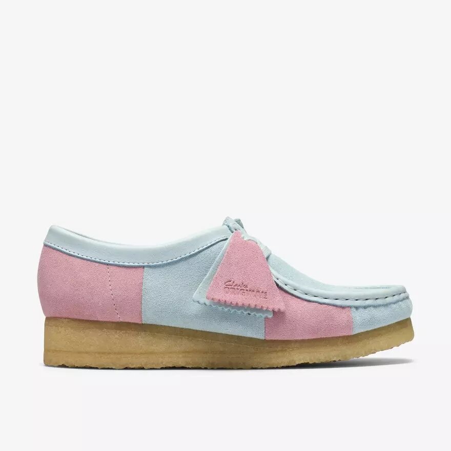 Damen-Wallabee in Hellblau-Rosa-Streifen Damen-Wallabee in Hellblau-Rosa-Streifen