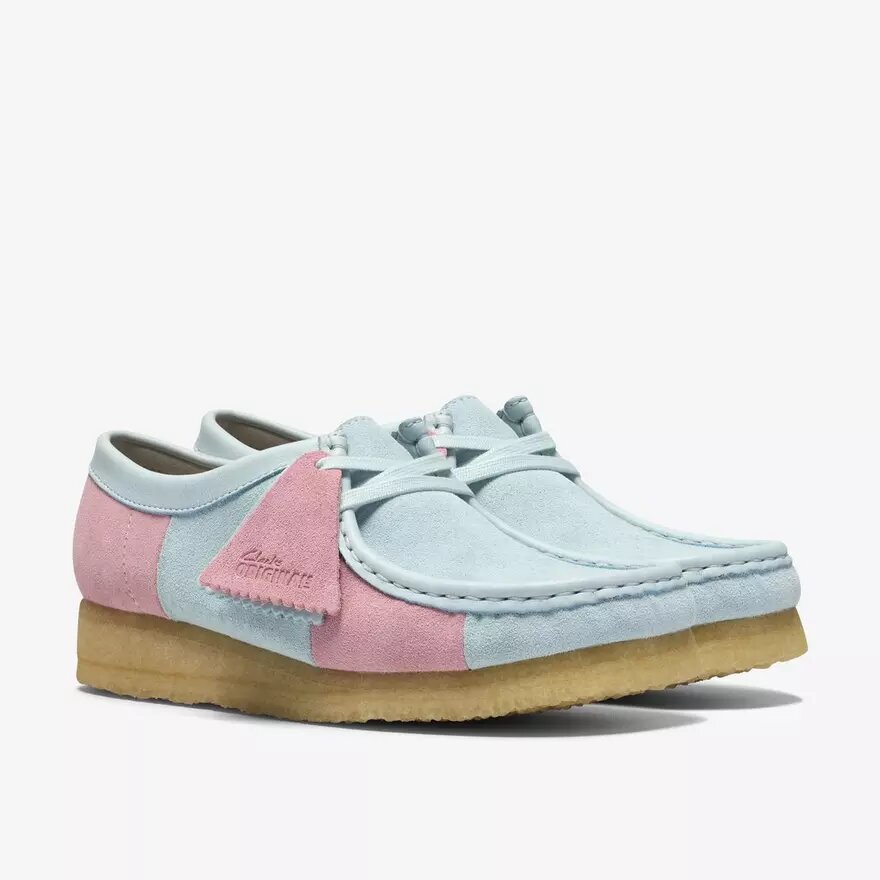 Damen-Wallabee in Hellblau-Rosa-Streifen Damen-Wallabee in Hellblau-Rosa-Streifen