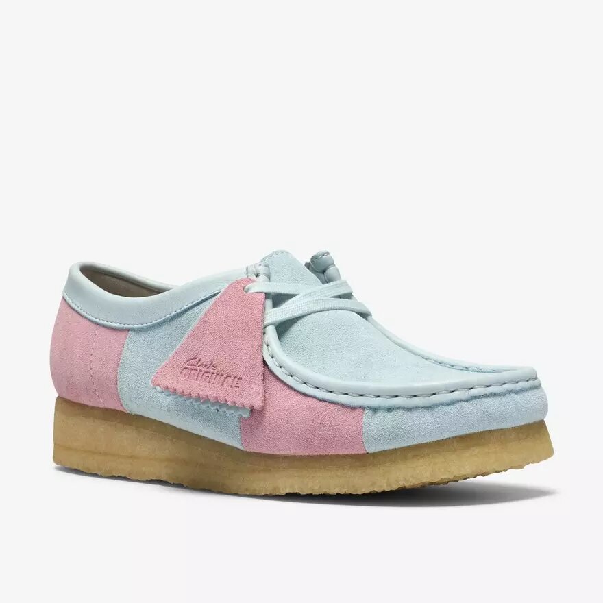 Damen-Wallabee in Hellblau-Rosa-Streifen Damen-Wallabee in Hellblau-Rosa-Streifen