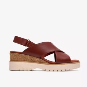 Diaz Cross Keilabsatzsandalen für Damen aus Leder in Burnt Orange
