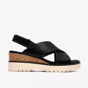 Diaz Cross Keilabsatzsandalen für Damen aus schwarzem Leder
