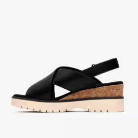 Diaz Cross Keilabsatzsandalen für Damen aus schwarzem Leder