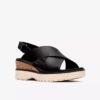 Diaz Cross Keilabsatzsandalen für Damen aus schwarzem Leder