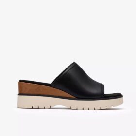 Diaz Slide für Damen – Schwarze Leder-Keilabsatzschuhe – US