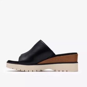 Diaz Slide für Damen – Schwarze Leder-Keilabsatzschuhe – US