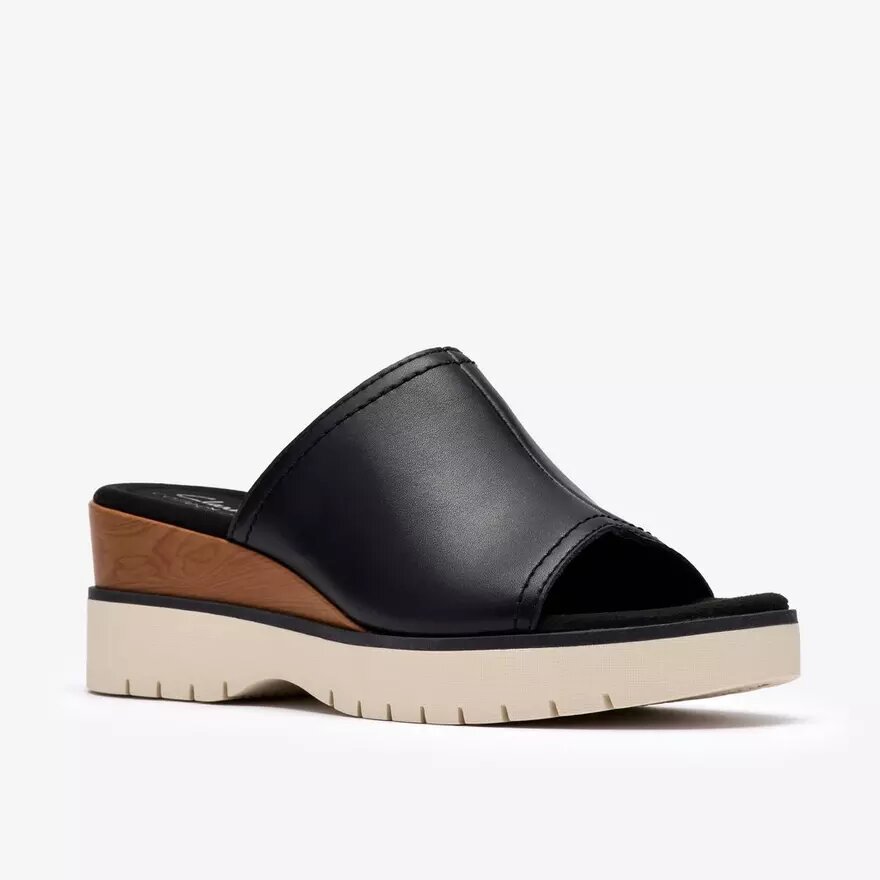 Diaz Slide für Damen – Schwarze Leder-Keilabsatzschuhe – US Diaz Slide für Damen – Schwarze Leder-Keilabsatzschuhe – US