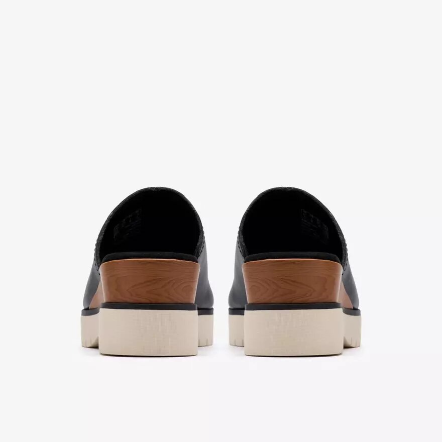 Diaz Slide für Damen – Schwarze Leder-Keilabsatzschuhe – US Diaz Slide für Damen – Schwarze Leder-Keilabsatzschuhe – US
