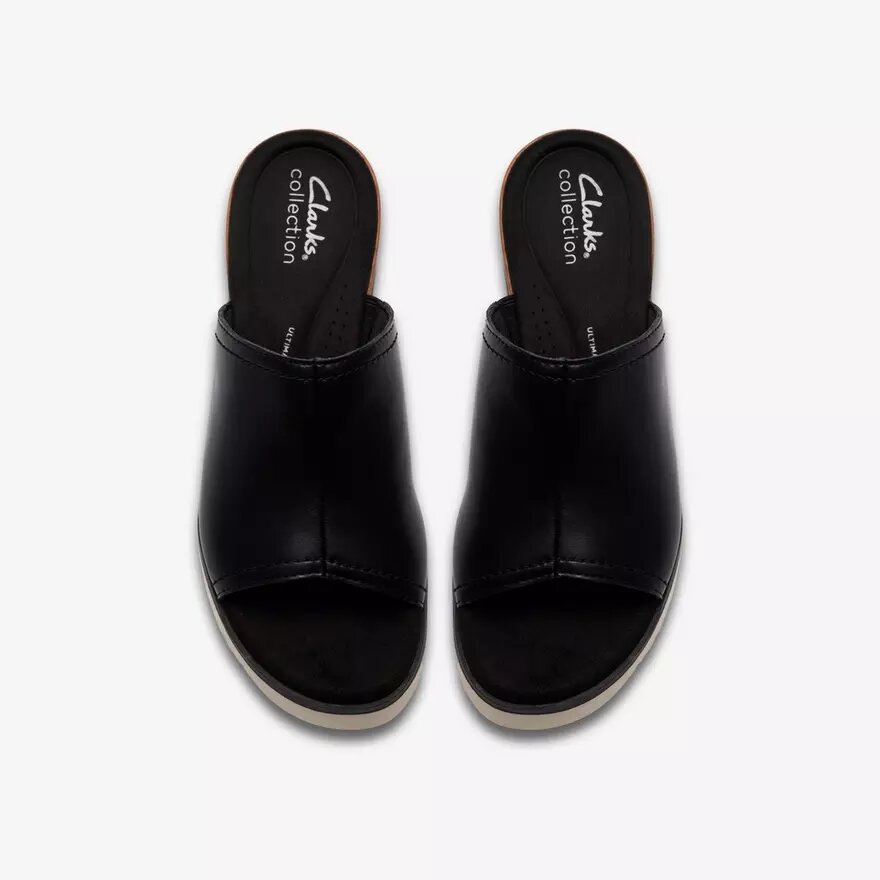 Diaz Slide für Damen – Schwarze Leder-Keilabsatzschuhe – US Diaz Slide für Damen – Schwarze Leder-Keilabsatzschuhe – US
