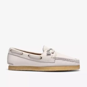 Godney Boat Damenschuhe aus weißem genarbtem Leder