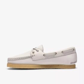 Godney Boat Damenschuhe aus weißem genarbtem Leder