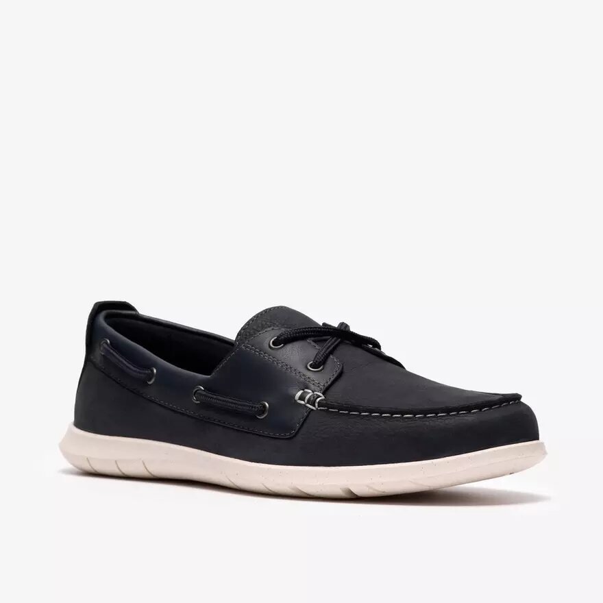 Herren Flexway 2Eye Bootsschuhe aus marineblauem Nubukleder Herren Flexway 2Eye Bootsschuhe aus marineblauem Nubukleder