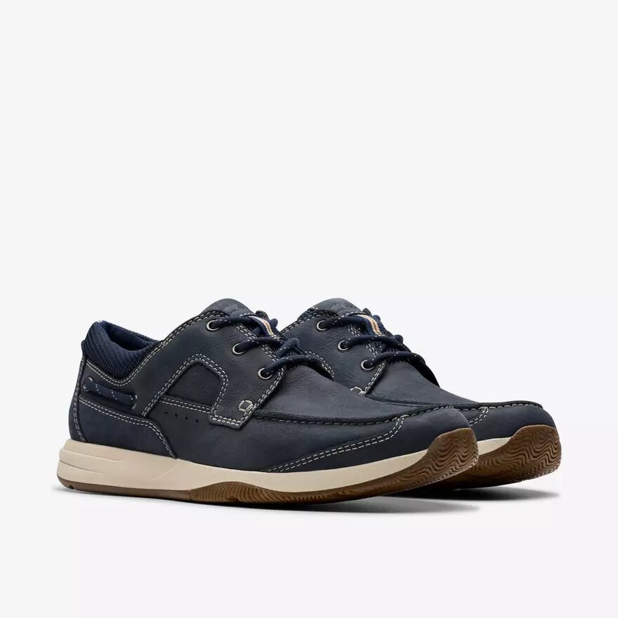 Herren Sailview Schnür-Bootsschuhe aus marineblauem Nubukleder Herren Sailview Schnür-Bootsschuhe aus marineblauem Nubukleder