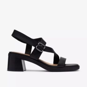 Jaylan Sol Damen-Sandalen mit Absatz aus schwarzem Leder