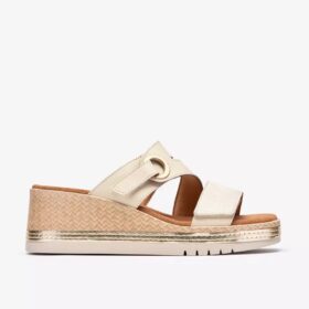 Kidiki Cove Keilabsatzsandalen für Damen aus cremefarbenem Leder mit Keilabsätzen