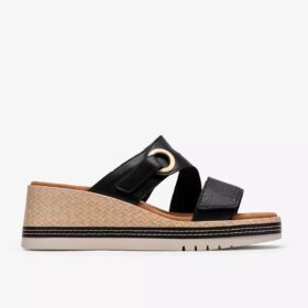 Kidiki Cove Keilabsatzsandalen für Damen aus schwarzem Leder mit Keilabsätzen