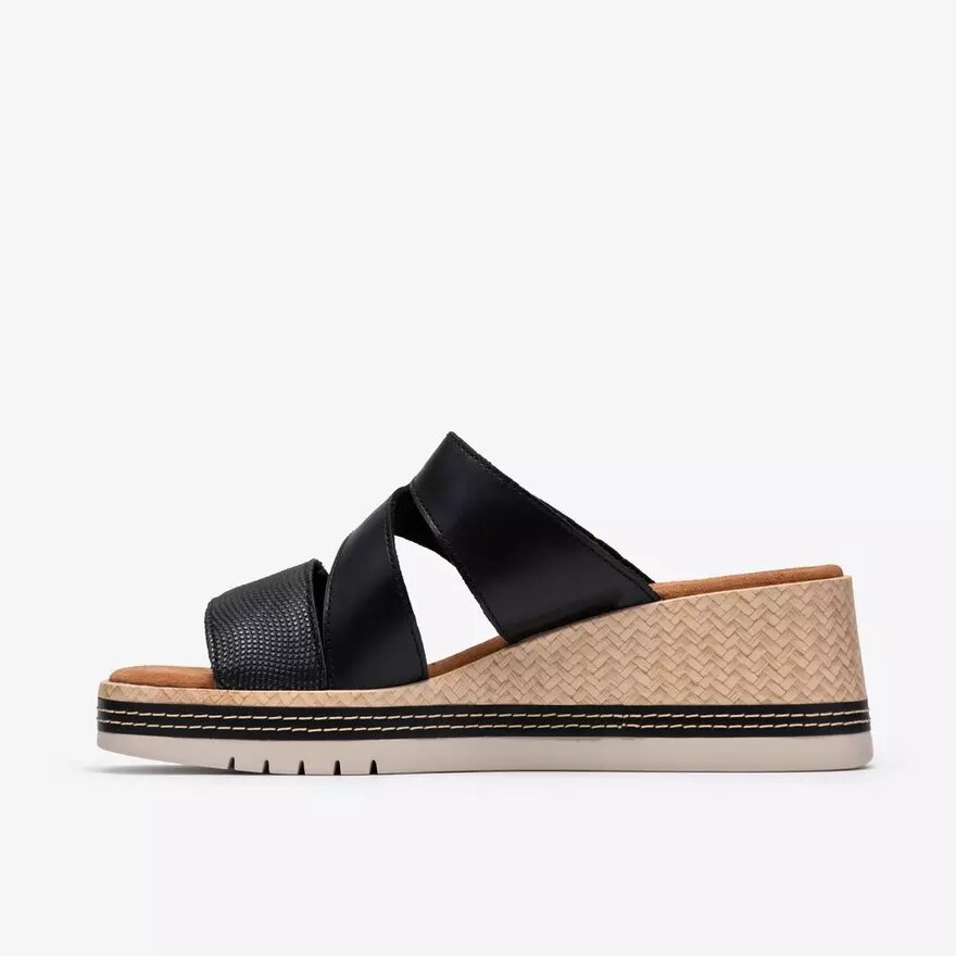 Kidiki Cove Keilabsatzsandalen für Damen aus schwarzem Leder mit Keilabsätzen Kidiki Cove Keilabsatzsandalen für Damen aus schwarzem Leder mit Keilabsätzen