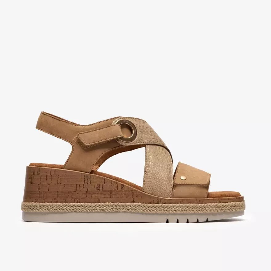 Kidiki Sun Beige Kombi-Keilabsatzsandalen für Damen Kidiki Sun Beige Kombi-Keilabsatzsandalen für Damen