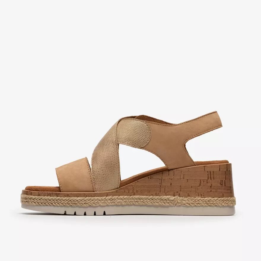 Kidiki Sun Beige Kombi-Keilabsatzsandalen für Damen Kidiki Sun Beige Kombi-Keilabsatzsandalen für Damen