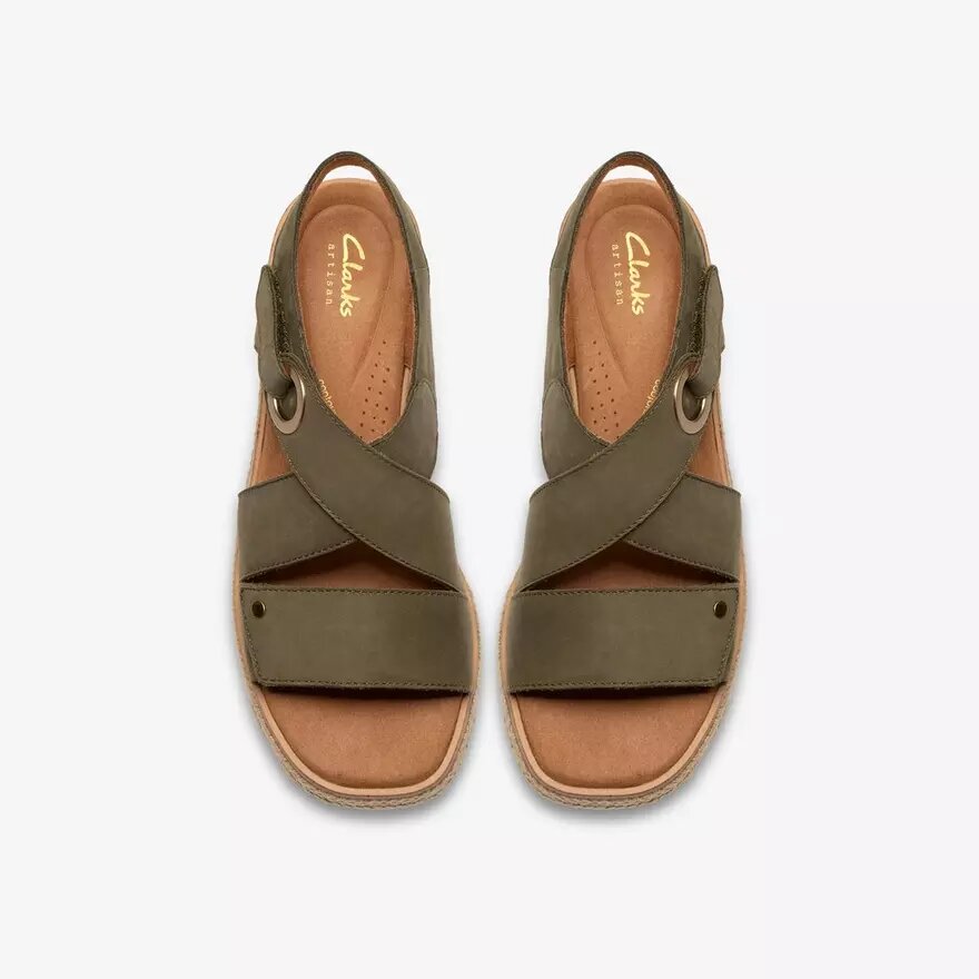 Kidiki Sun Damen-Keilabsatz-Sandalen aus Nubukleder in Dunkeloliv Kidiki Sun Damen-Keilabsatz-Sandalen aus Nubukleder in Dunkeloliv