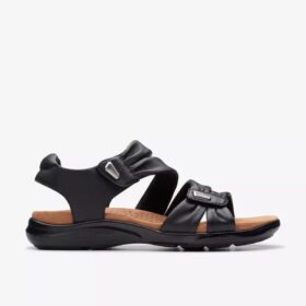 Kitly Ave Flache Sandalen aus schwarzem Leder für Damen