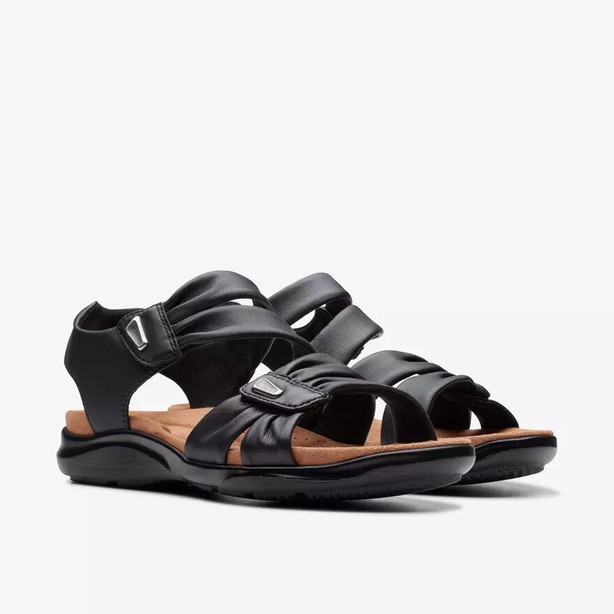 Kitly Ave Flache Sandalen aus schwarzem Leder für Damen Kitly Ave Flache Sandalen aus schwarzem Leder für Damen
