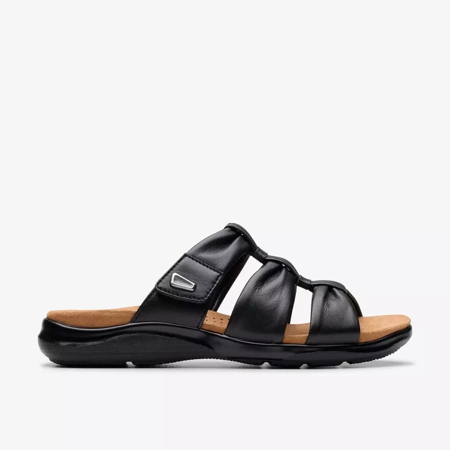 Kitly Slide – flache Sandalen aus schwarzem Leder für Damen Kitly Slide – flache Sandalen aus schwarzem Leder für Damen