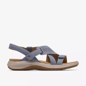 Maelynn Gem Damen-Flache Sandalen aus Denimblauem Nubukleder