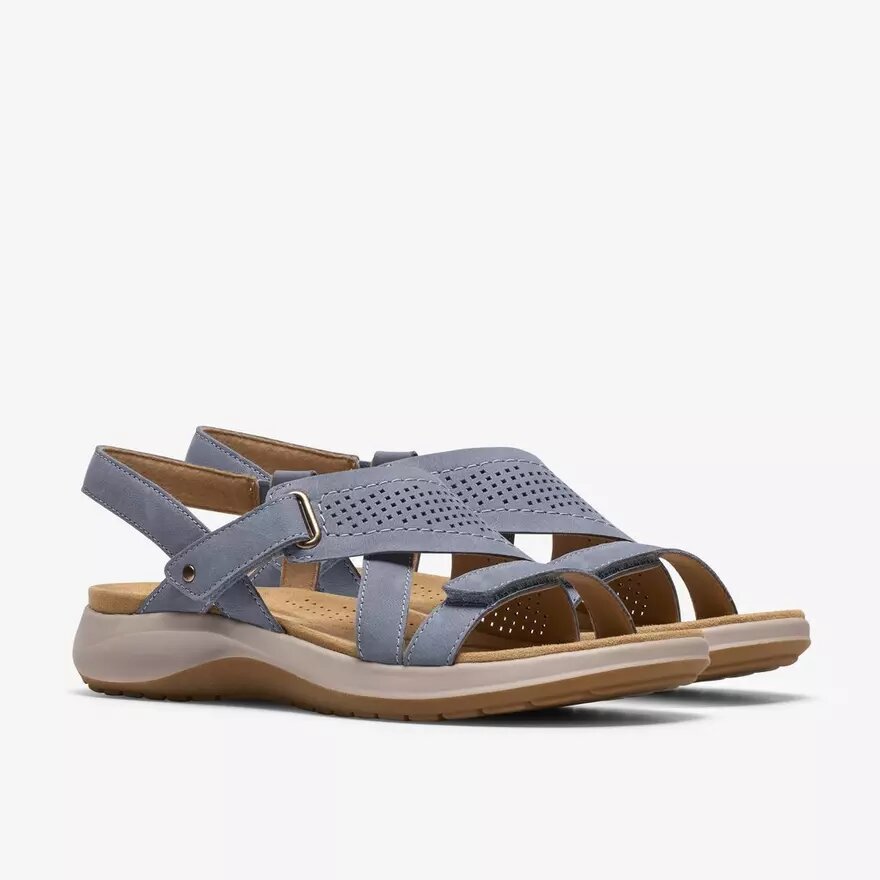 Maelynn Gem Damen-Flache Sandalen aus Denimblauem Nubukleder Maelynn Gem Damen-Flache Sandalen aus Denimblauem Nubukleder