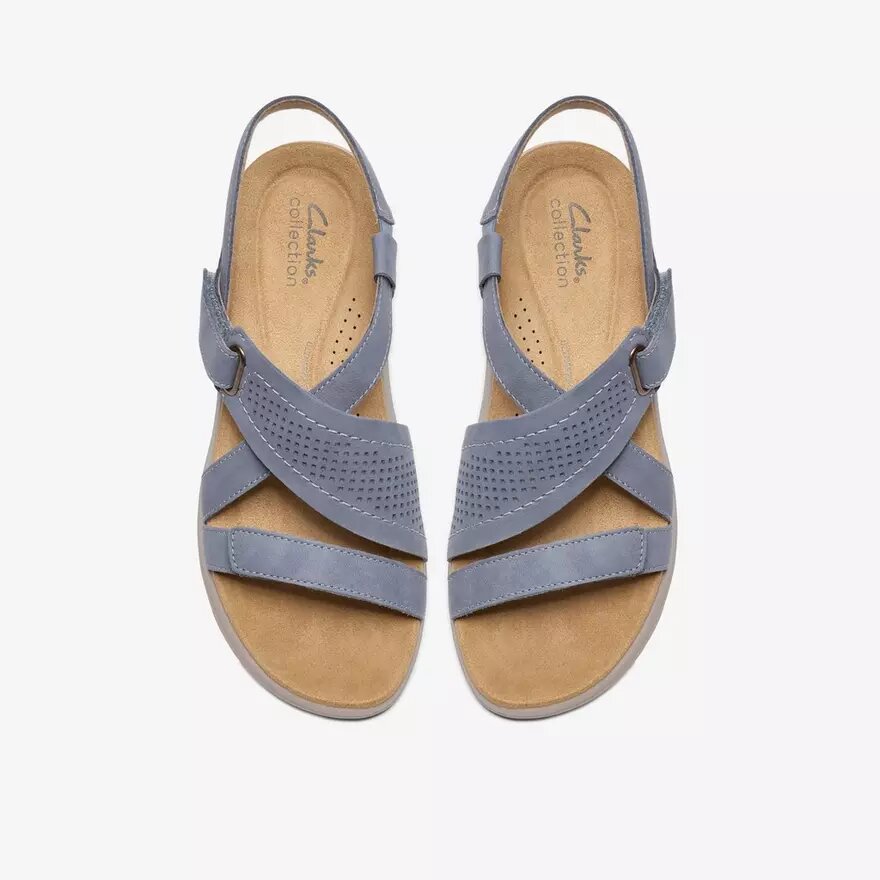 Maelynn Gem Damen-Flache Sandalen aus Denimblauem Nubukleder Maelynn Gem Damen-Flache Sandalen aus Denimblauem Nubukleder