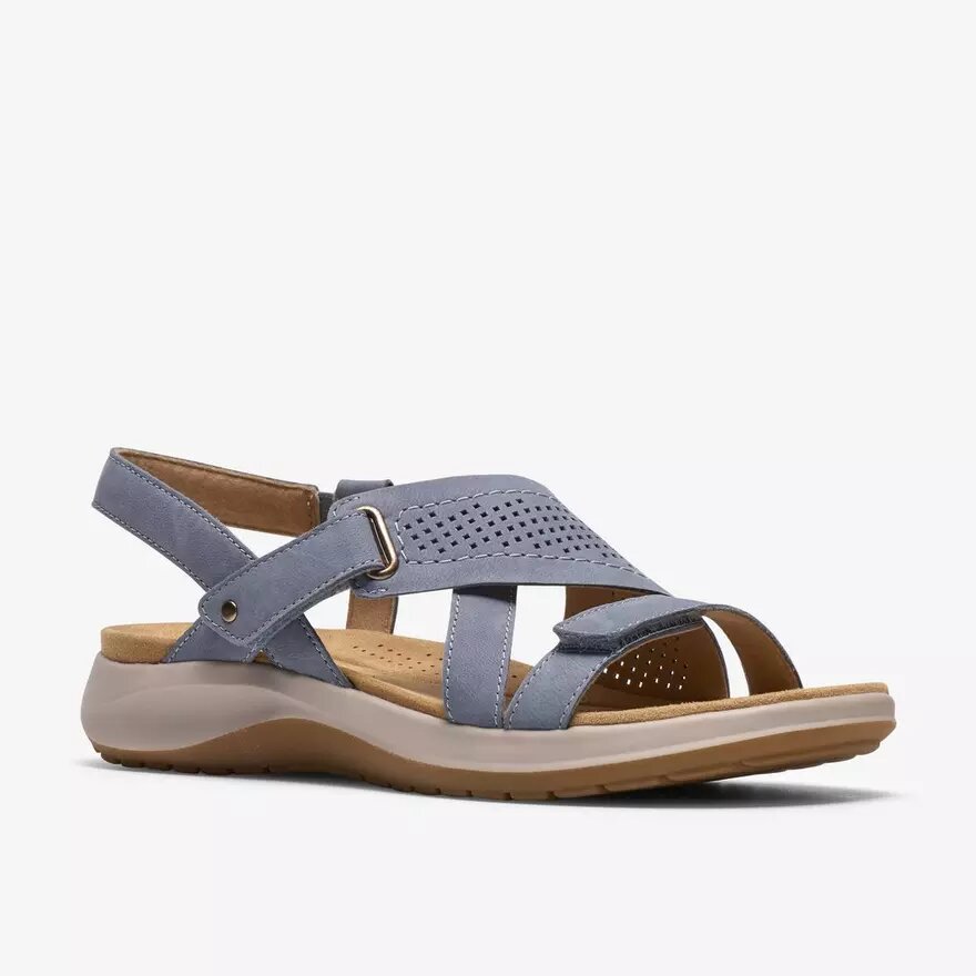Maelynn Gem Damen-Flache Sandalen aus Denimblauem Nubukleder Maelynn Gem Damen-Flache Sandalen aus Denimblauem Nubukleder