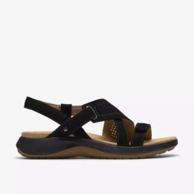 Maelynn Gem – flache Sandalen für Damen aus schwarzem Nubukleder