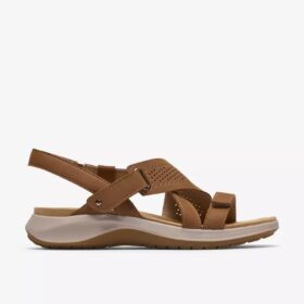 Maelynn Gem Tan Nubuk-Flache Sandalen für Damen